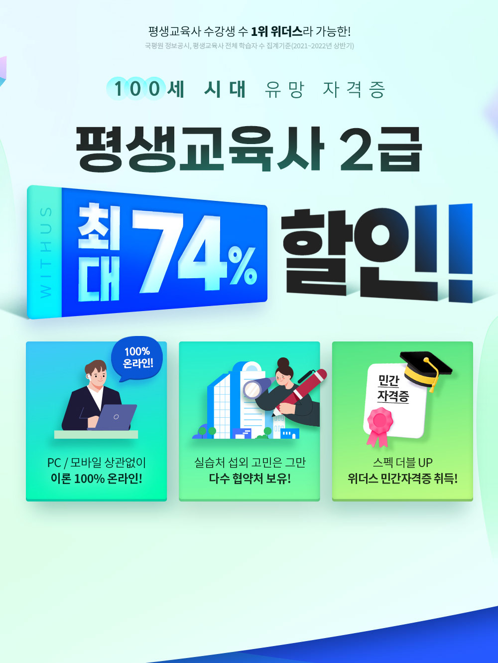 100세 시대 유망 자격증 평생교육사 2급 74% 할인!
