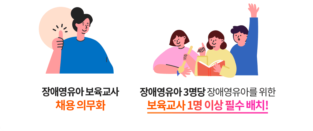 장애영유아 보육교사 채용 의무화, 장애영유아 3명당 장애영유아를 위한 보육교사 1명 이상 필수 배치!